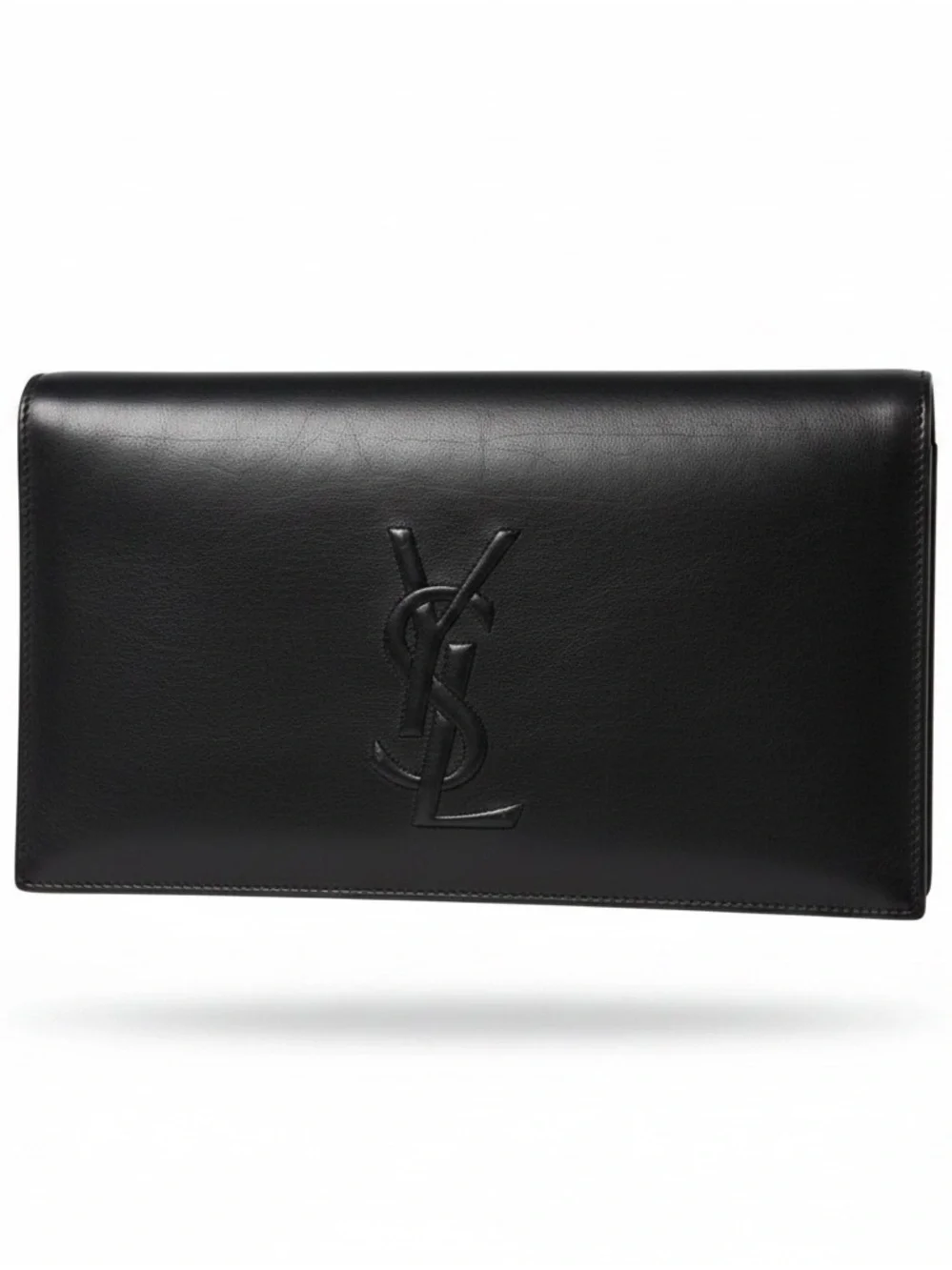 Saint Laurent Black Leather YSL Logo Envelope Clutch